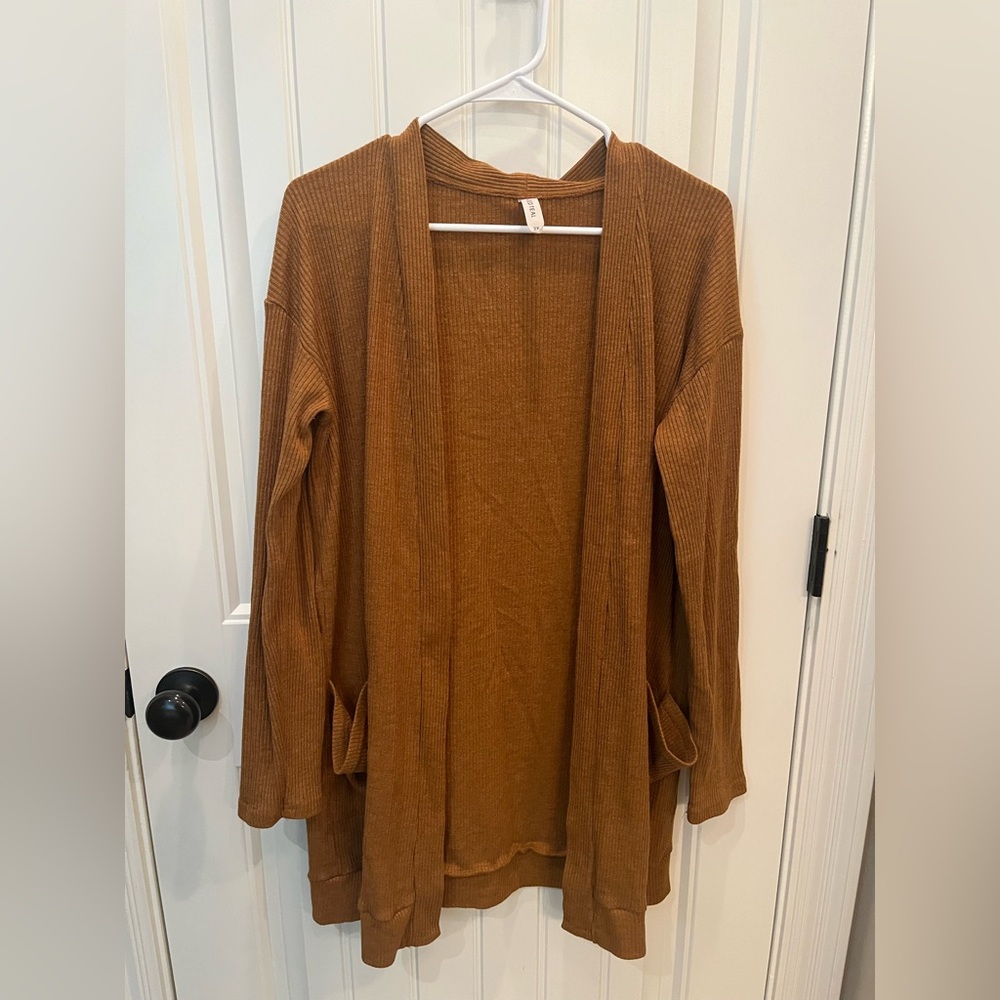 Tickled Teal Women's Golden Tan Open-Front Cardigan